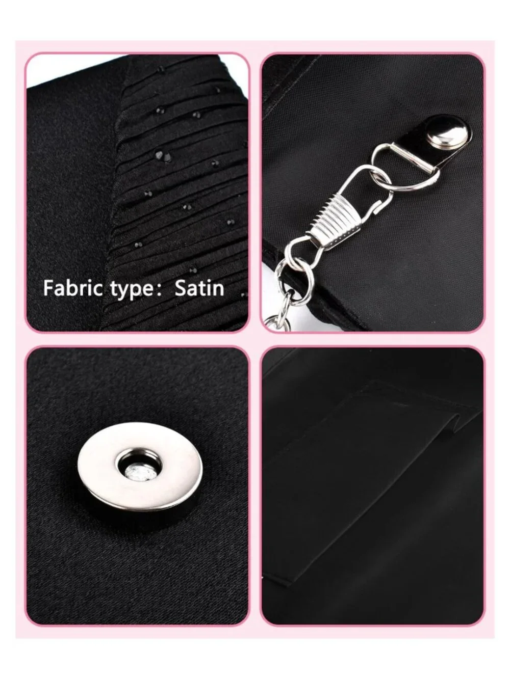 Satin Rhinestone Envelope Clutch Crossbody Evening Bag Detachable Chain
